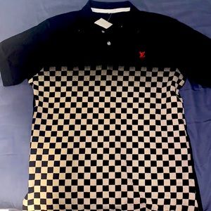 Men’s Polo Shirt - Black White and Red - Size XL